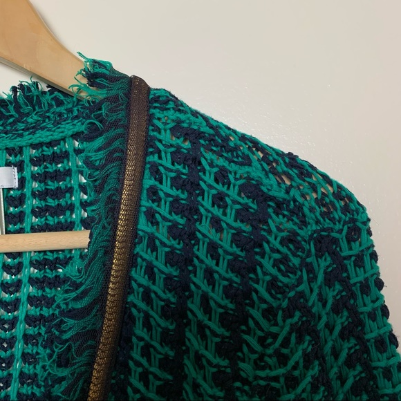 Cache Fringe Navy & Green OpenWeave Crop Jacket Women’s Size Medium - Picture 6 of 8